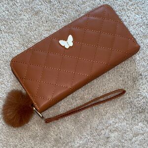Brown Quilted Women's Wallet with Butterfly Accent
